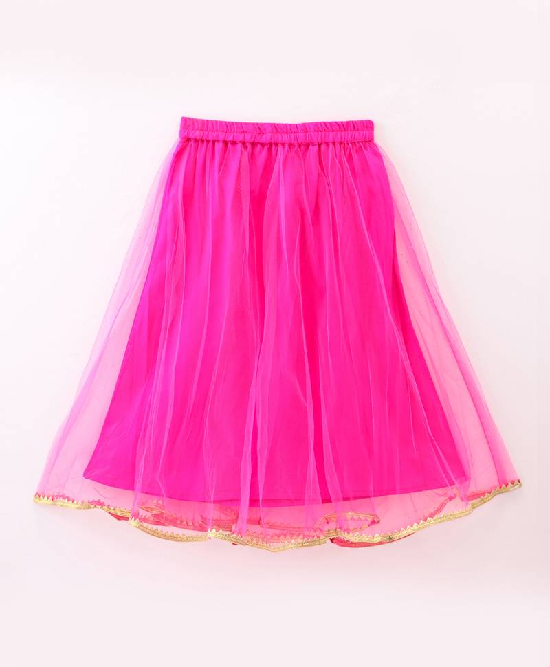 Twisha Girls Cold Shoulder Top & Net Ghagra - Green & Pink