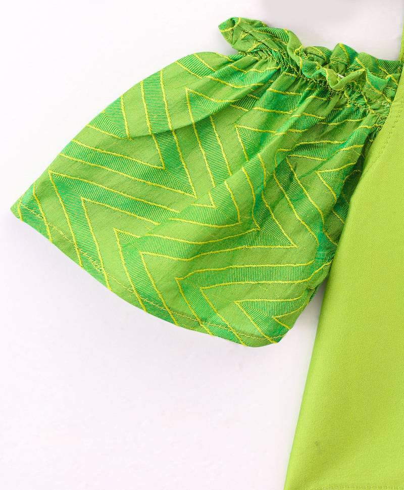 Twisha Girls Cold Shoulder Top & Net Ghagra - Green & Pink