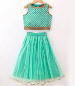 Twisha Girls brocade sleeveless Top & Net Ghagra - Sea Green
