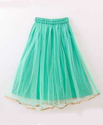 Twisha Girls brocade sleeveless Top & Net Ghagra - Sea Green 4