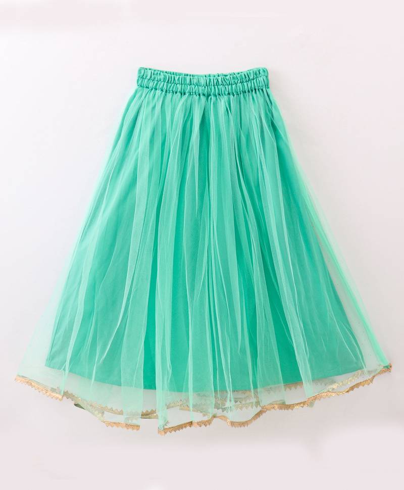 Twisha Girls brocade sleeveless Top & Net Ghagra - Sea Green