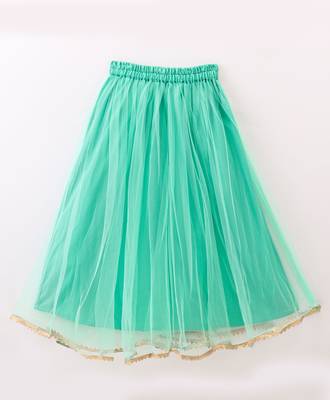 Twisha Girls brocade sleeveless Top & Net Ghagra - Sea Green 5