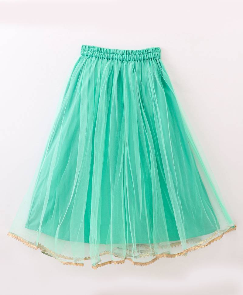 Twisha Girls brocade sleeveless Top & Net Ghagra - Sea Green
