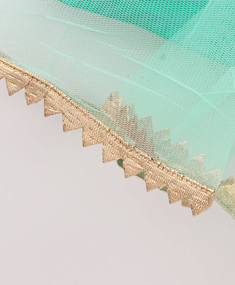 Twisha Girls brocade sleeveless Top & Net Ghagra - Sea Green