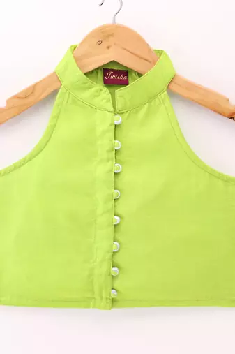 Twisha Girls Incut Style Top & Foil Printed Ghagra - Lime Green & Pink