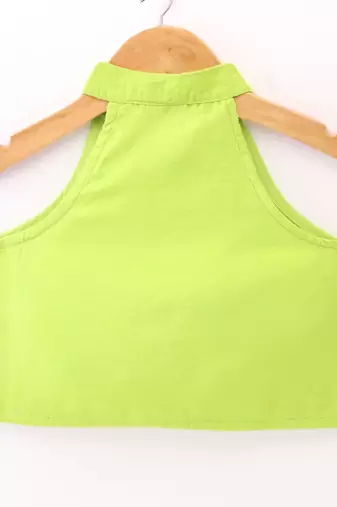 Twisha Girls Incut Style Top & Foil Printed Ghagra - Lime Green & Pink