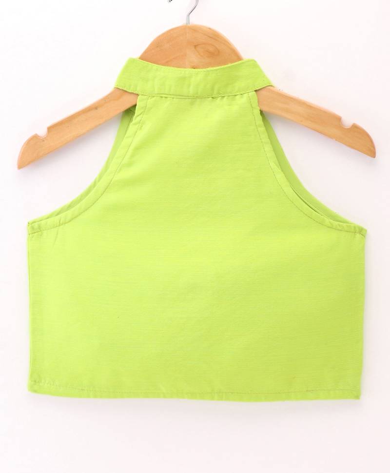 Twisha Girls Incut Style Top & Foil Printed Ghagra - Lime Green & Pink