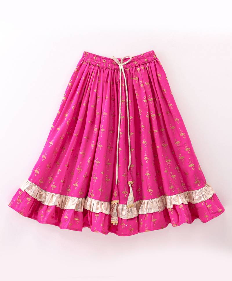 Twisha Girls Incut Style Top & Foil Printed Ghagra - Lime Green & Pink