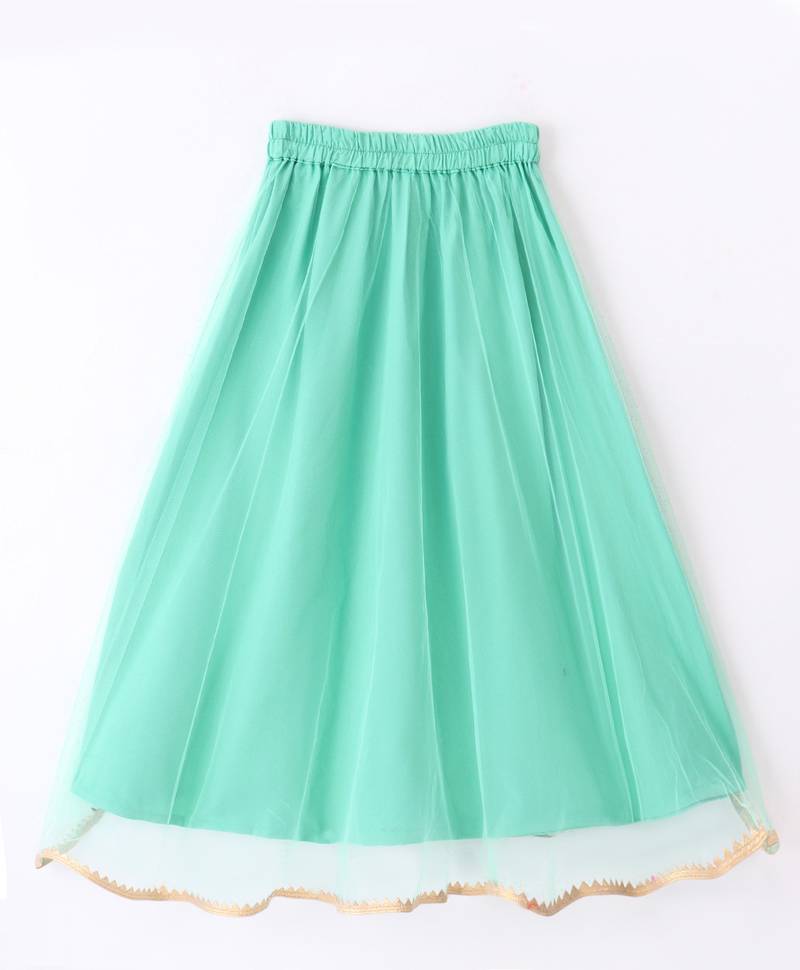 Twisha Girls Sleeveless Self Designed Top & Net Ghagra - Blue & Sea Green