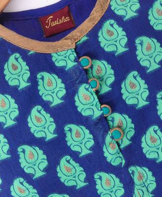Twisha Girls Sleeveless Self Designed Top & Net Ghagra - Blue & Sea Green 5