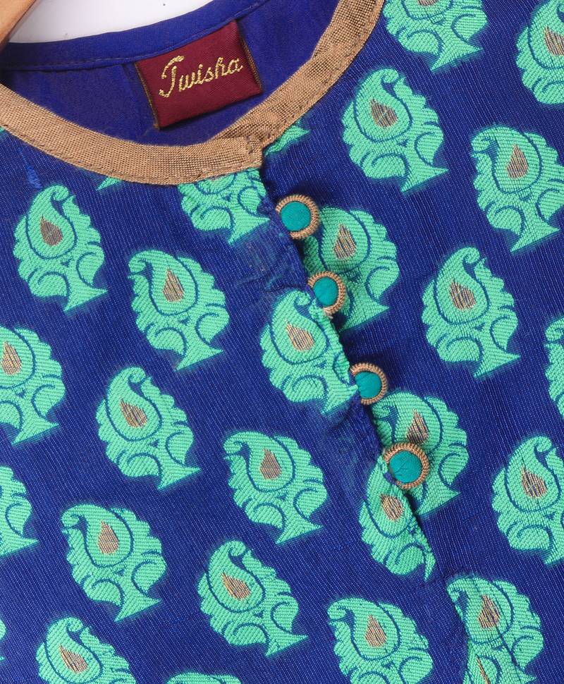 Twisha Girls Sleeveless Self Designed Top & Net Ghagra - Blue & Sea Green