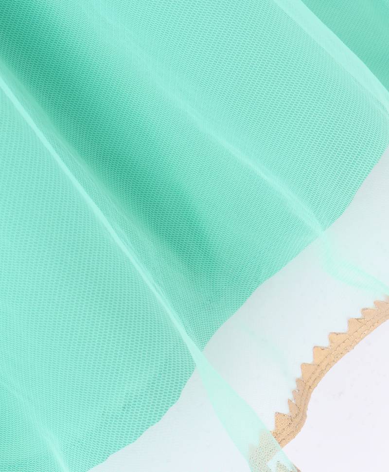 Twisha Girls Sleeveless Self Designed Top & Net Ghagra - Blue & Sea Green