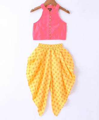 Twisha Girls Incut Style Top & Printed Dhoti - Pink & Yellow 1