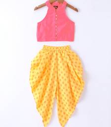Twisha Girls Incut Style Top & Printed Dhoti - Pink & Yellow