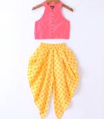 Twisha Girls Incut Style Top & Printed Dhoti - Pink & Yellow