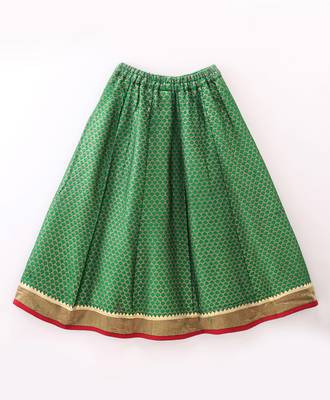 Twisha Girls Cold Shoulder Printed Top & Brocade Ghagra - Red & Green 5