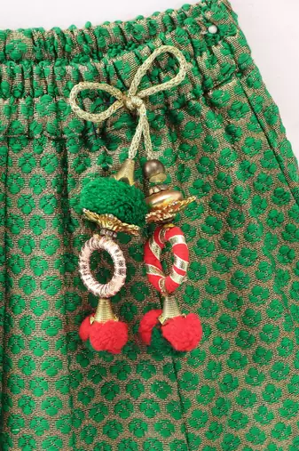 Twisha Girls Cold Shoulder Printed Top & Brocade Ghagra - Red & Green