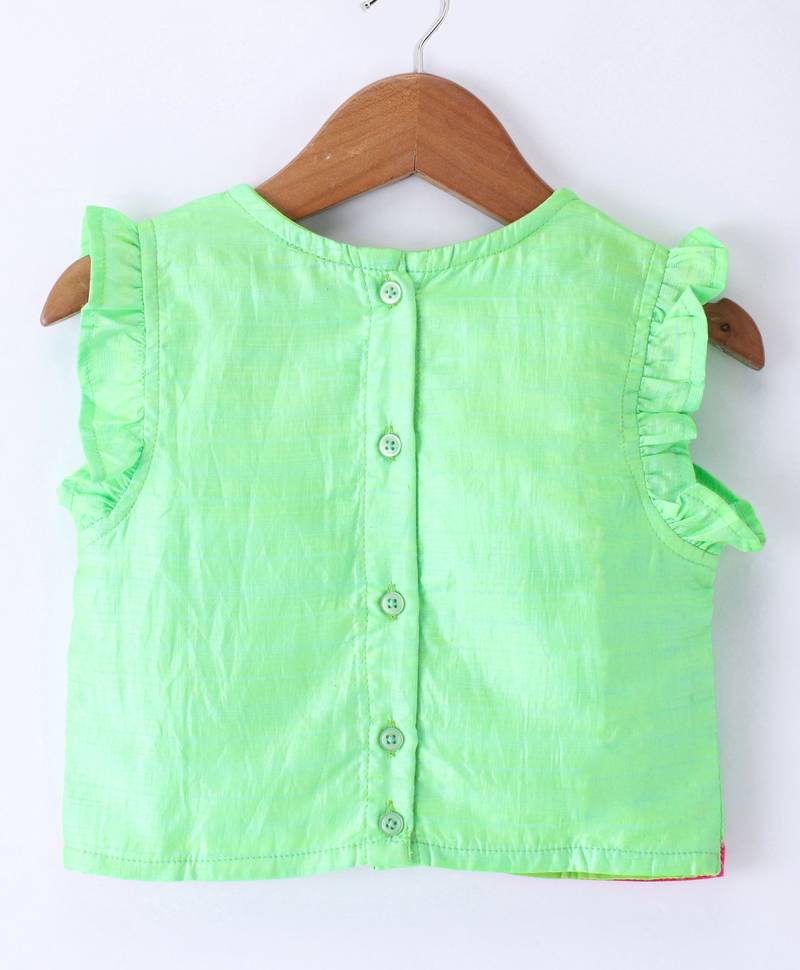 Twisha Girls Embroidered Top & Printed Ghagra - Green & Coral