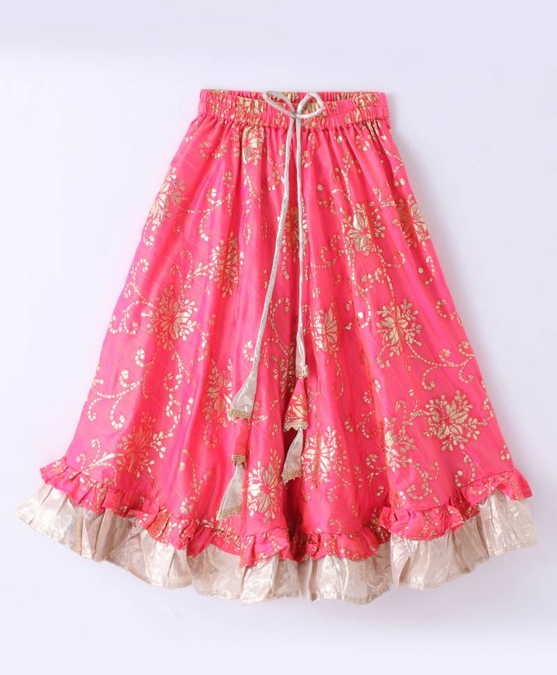 Twisha Girls Embroidered Top & Printed Ghagra - Green & Coral