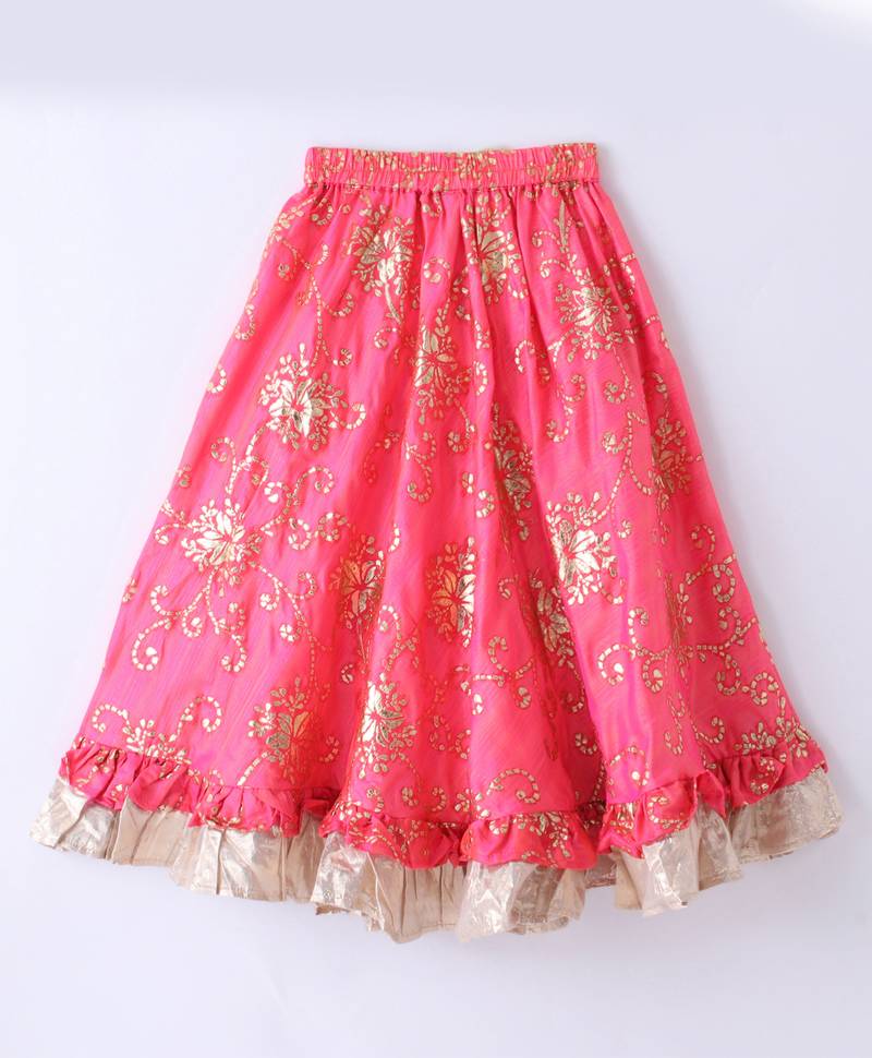 Twisha Girls Embroidered Top & Printed Ghagra - Green & Coral