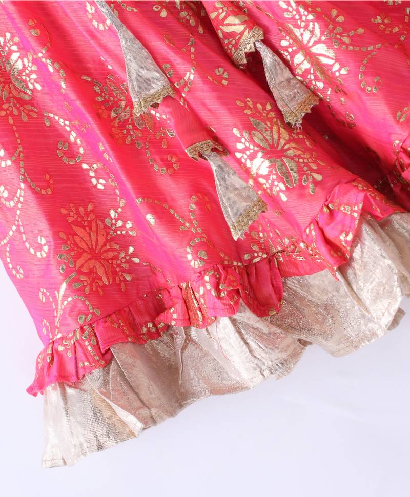 Twisha Girls Embroidered Top & Printed Ghagra - Green & Coral