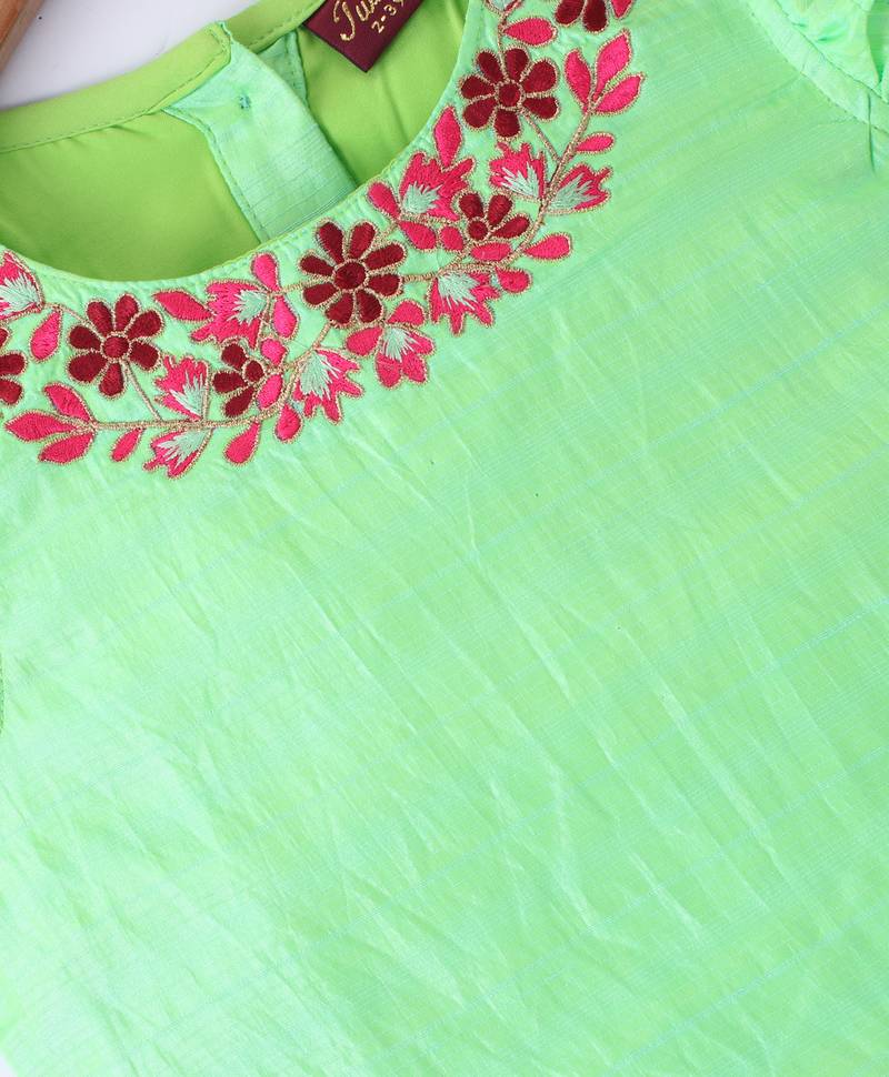 Twisha Girls Embroidered Top & Printed Ghagra - Green & Coral