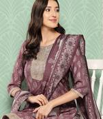 Yufta women mauve sequins work straight kurta with trouser & dupatta
