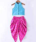 Twisha Girls Incut Style Top & Foil Printed Dhoti - Blue & Pink