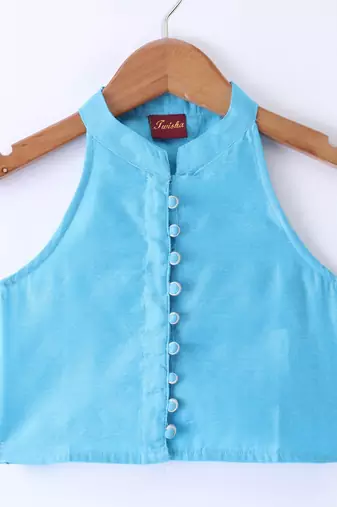 Twisha Girls Incut Style Top & Foil Printed Dhoti - Blue & Pink