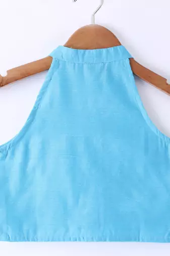 Twisha Girls Incut Style Top & Foil Printed Dhoti - Blue & Pink