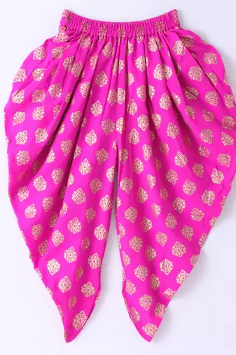 Twisha Girls Incut Style Top & Foil Printed Dhoti - Blue & Pink