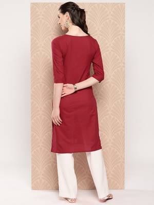  maroon chikankari straight kurta 3