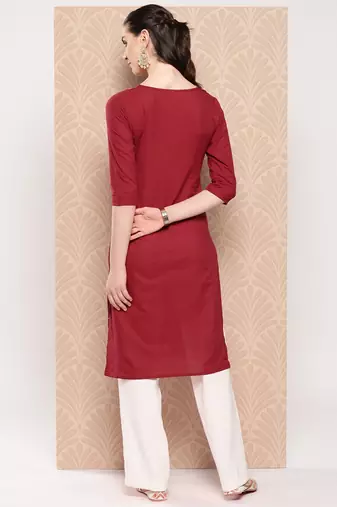  maroon chikankari straight kurta