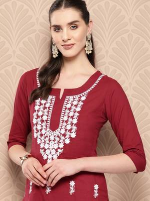  maroon chikankari straight kurta 4