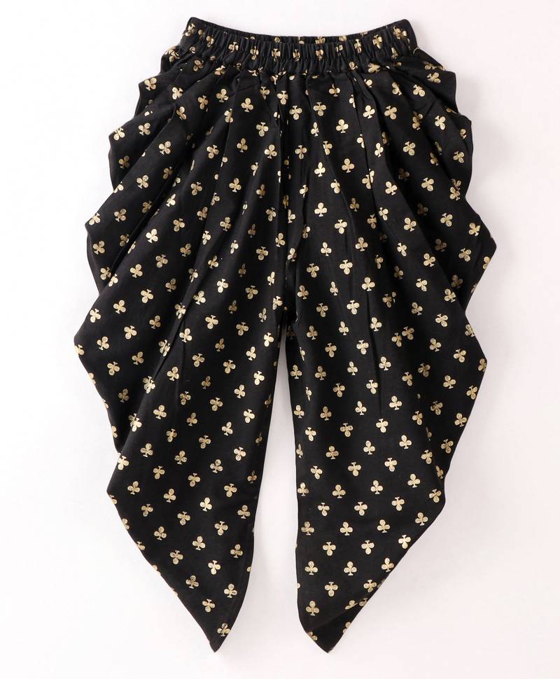 Twisha Girls Cold Shoulder Brocade Top & Foil Printed Dhoti - Pink & Black