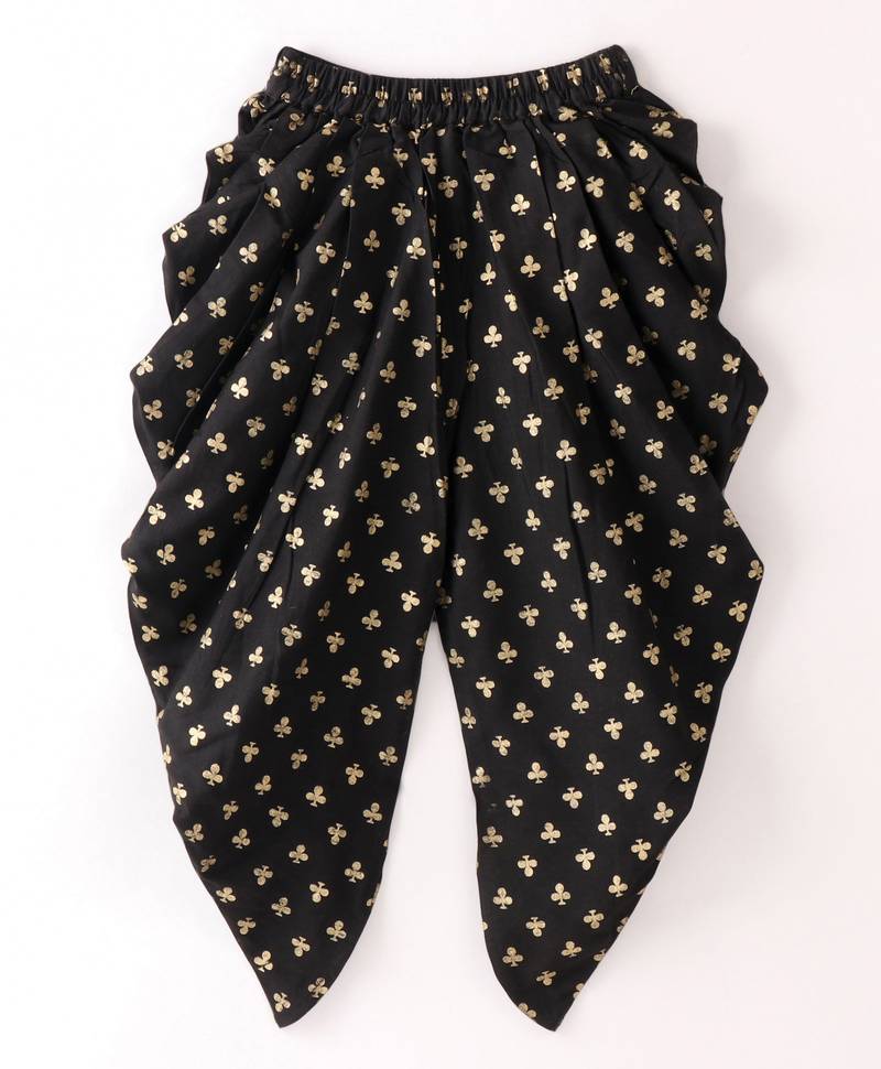 Twisha Girls Cold Shoulder Brocade Top & Foil Printed Dhoti - Pink & Black