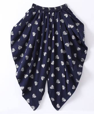 Twisha Girls Halter Neck Sequinned Front Ruffles Designer Top & Silver Printed Dhoti Pants - Navy Blue 4