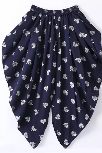 Twisha Girls Halter Neck Sequinned Front Ruffles Designer Top & Silver Printed Dhoti Pants - Navy Blue