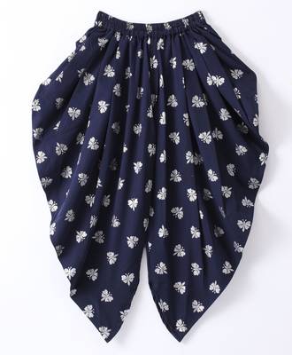 Twisha Girls Halter Neck Sequinned Front Ruffles Designer Top & Silver Printed Dhoti Pants - Navy Blue 5