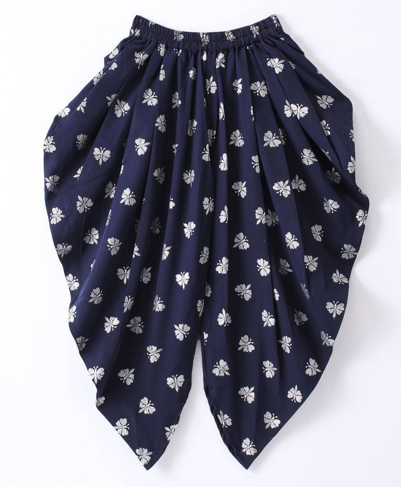 Twisha Girls Halter Neck Sequinned Front Ruffles Designer Top & Silver Printed Dhoti Pants - Navy Blue