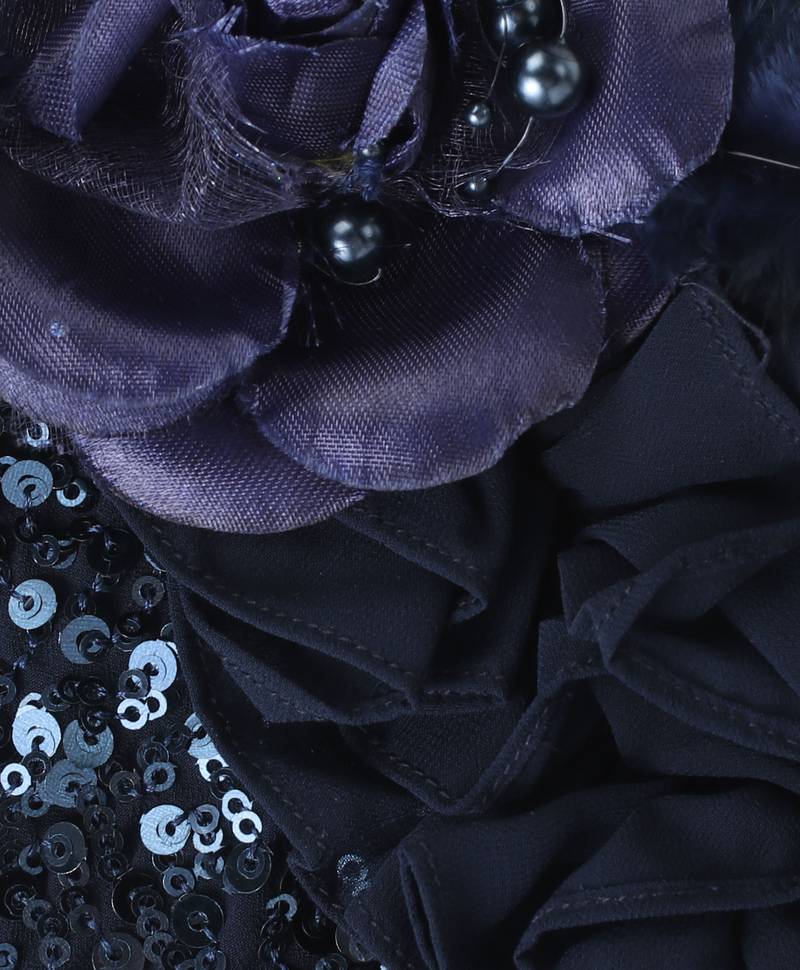 Twisha Girls Halter Neck Sequinned Front Ruffles Designer Top & Silver Printed Dhoti Pants - Navy Blue