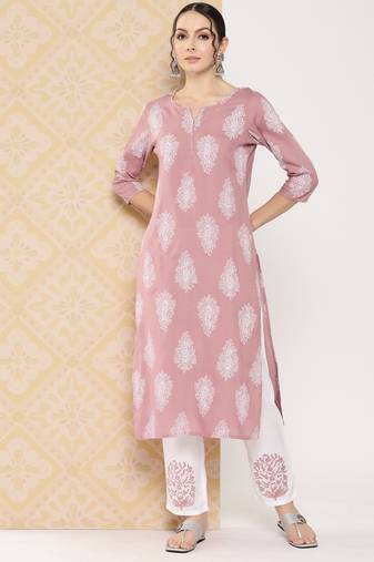  mauve paisley print kurta with trousers set
