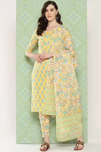 Yufta women yallow paisley print kurta with trouser & dupatta