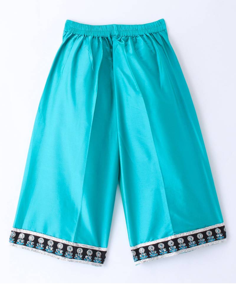 Twisha Girls Faux Leather Top Embellished With Butterfly Patch And Studds & Self Designed Palazzo - Black & Blue