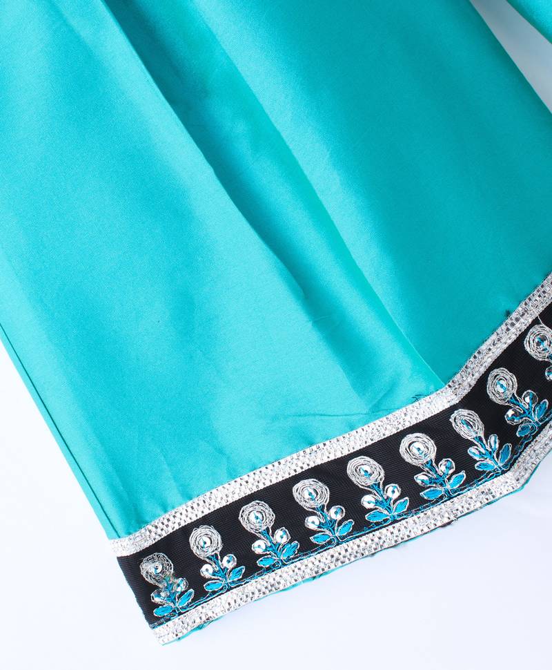 Twisha Girls Faux Leather Top Embellished With Butterfly Patch And Studds & Self Designed Palazzo - Black & Blue