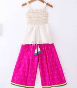 Twisha Girls Embroidered Designer Top & Self Designed Palazzo - Off White & Pink