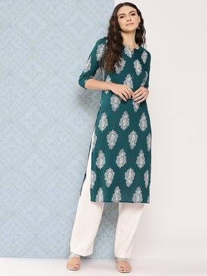  teal green paisley print kurta 1