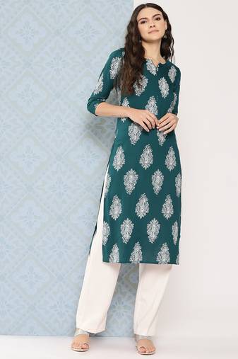  teal green paisley print kurta