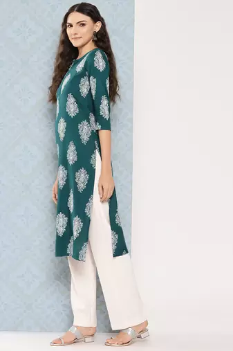  teal green paisley print kurta