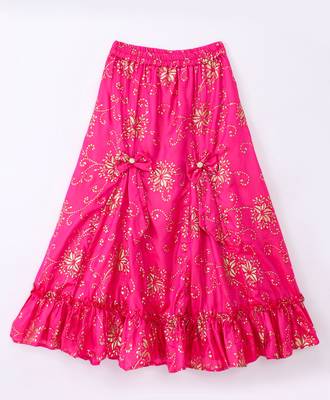 Twisha Girls Elaborate Butterfly Embroidered Denim Crop Top & Foil Printed Gahgra - Blue & Pink 4